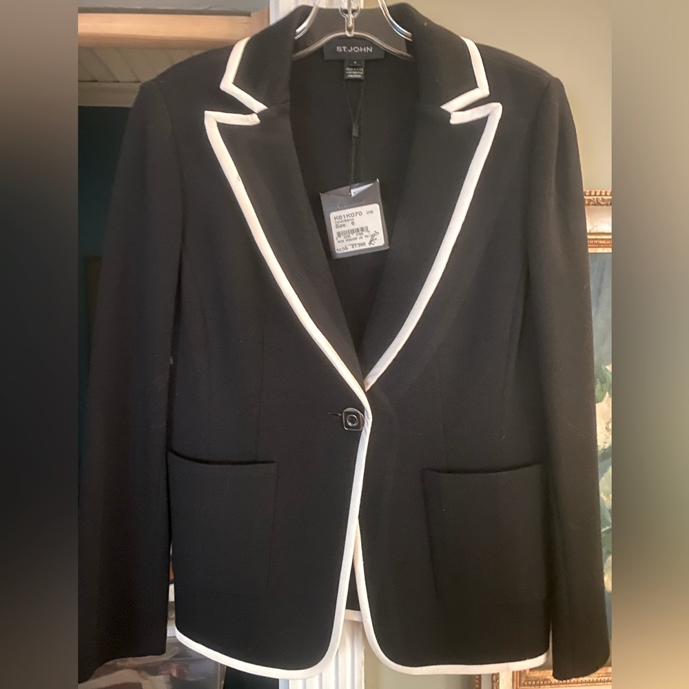 NWTO St. John Collection Wool Knit Jacket Blazer Black with Silk Trim
